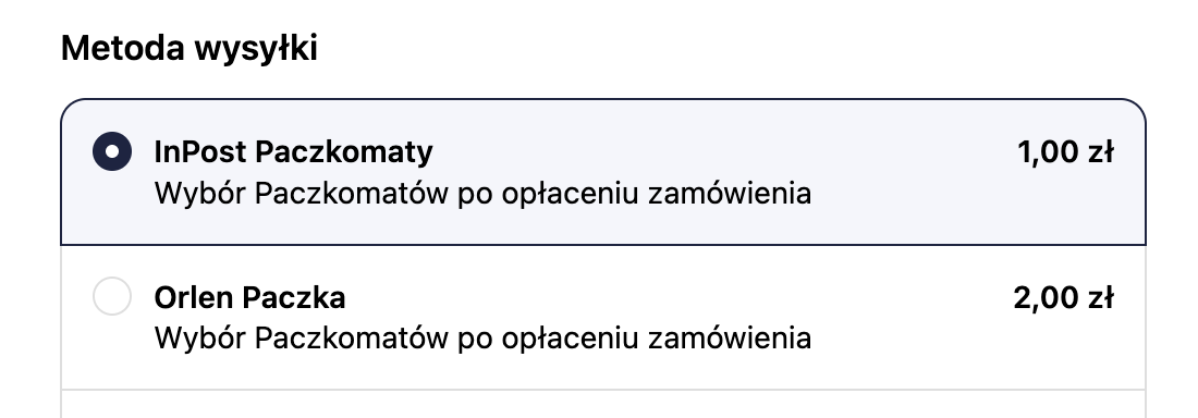 Widok metody dostawy w checkout
